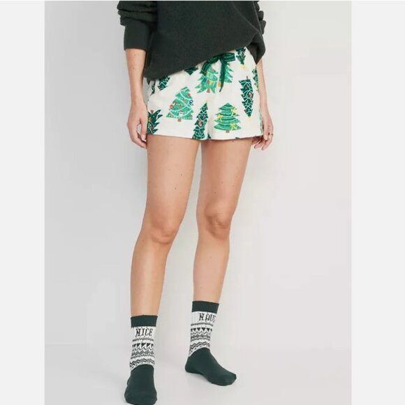 NWT Old Navy Flannel Boxer Pajama Sleep Lounge Shorts O Christmas Tree Women LXL - Picture 2 of 3